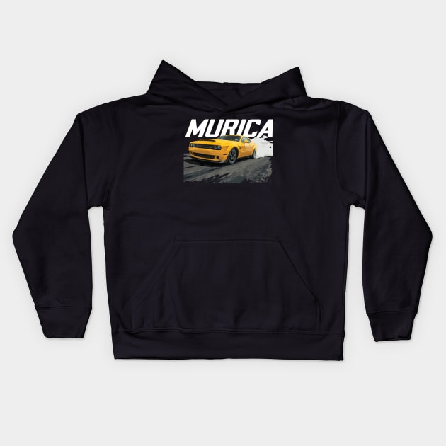 MURICA  Charger challenger Hellcat Widebody SRT yellow jacket burnout 1/4 mile drag Kids Hoodie by cowtown_cowboy